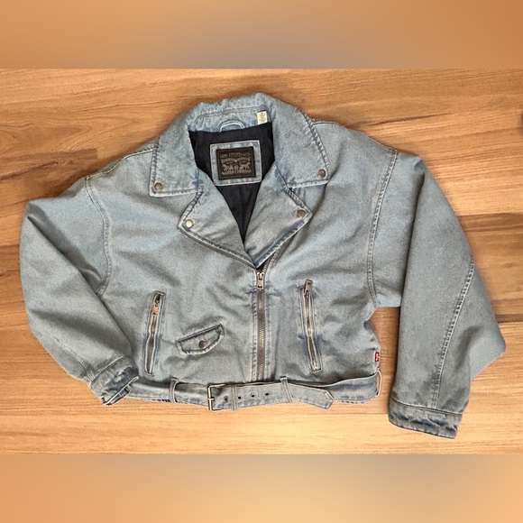 Levis Jacket Women's XL Blue Cropped Denim Moto - Picture 3 of 11